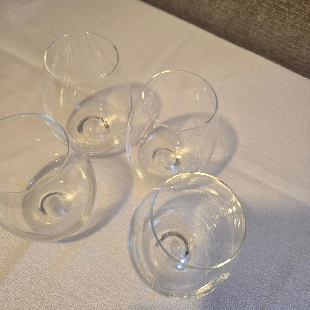Dartington Crystal Stemless Wine Glasses Set of 4 Clear Dimple Base‎ 4.5 inch